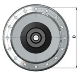 Hub flange front view showing D diameter measured outside hole to outside hole